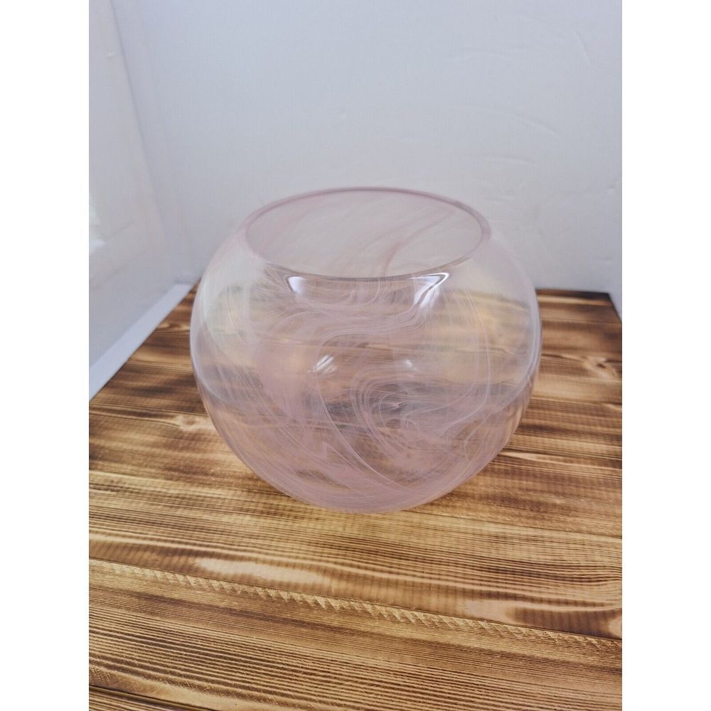 Round  Pink Swirl Art Vase Glass Planter Terrarium Fish Bowl Container 5.5" X 7"